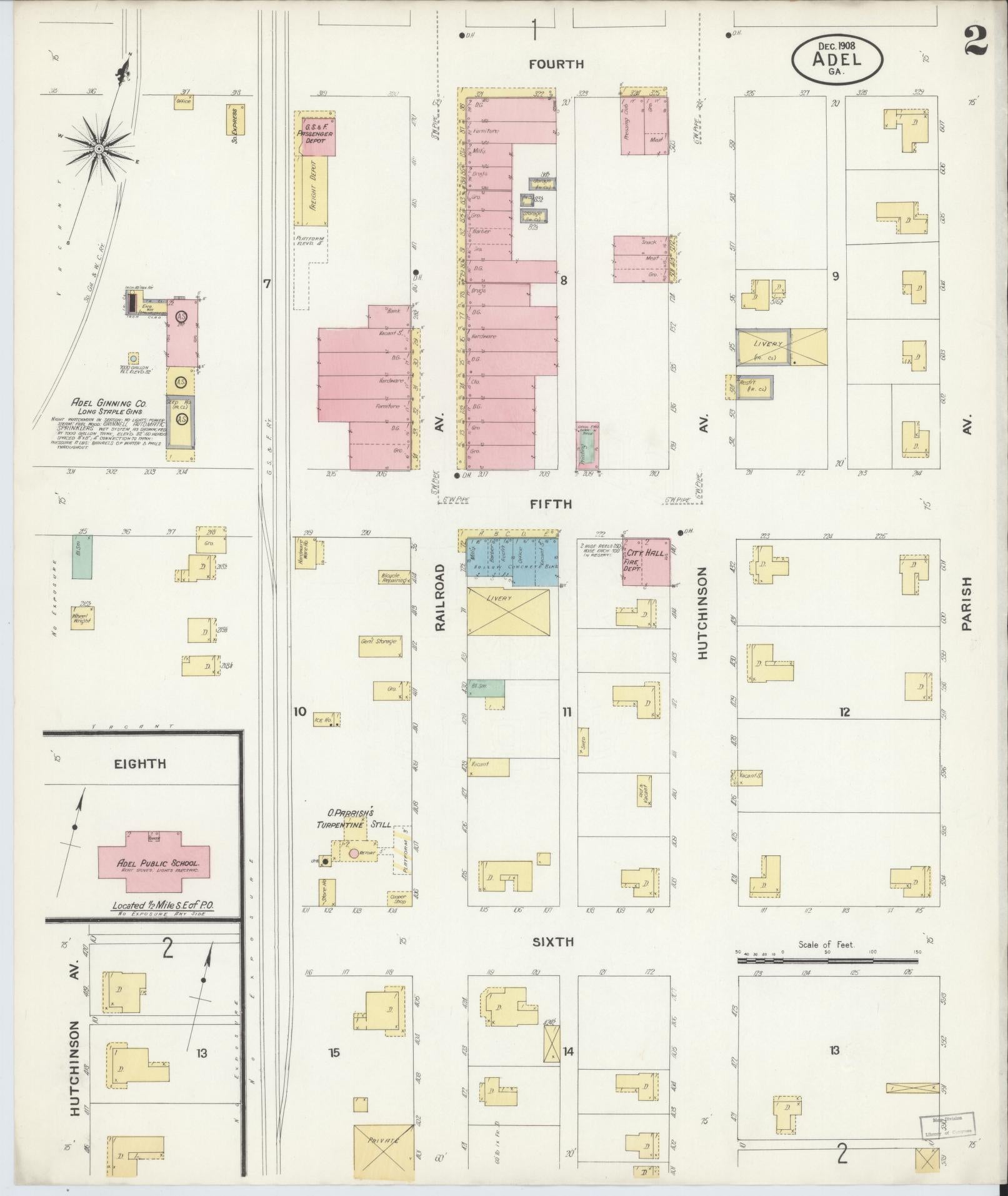 Sanborn Fire Insurance Map from Adel, Cook County, Georgia (1908), Sheet #0002 - Historic Sanborn Fire Insurance Map Print, vintage old map wall art, antique decor, genealogy gift, Georgia Georgia map