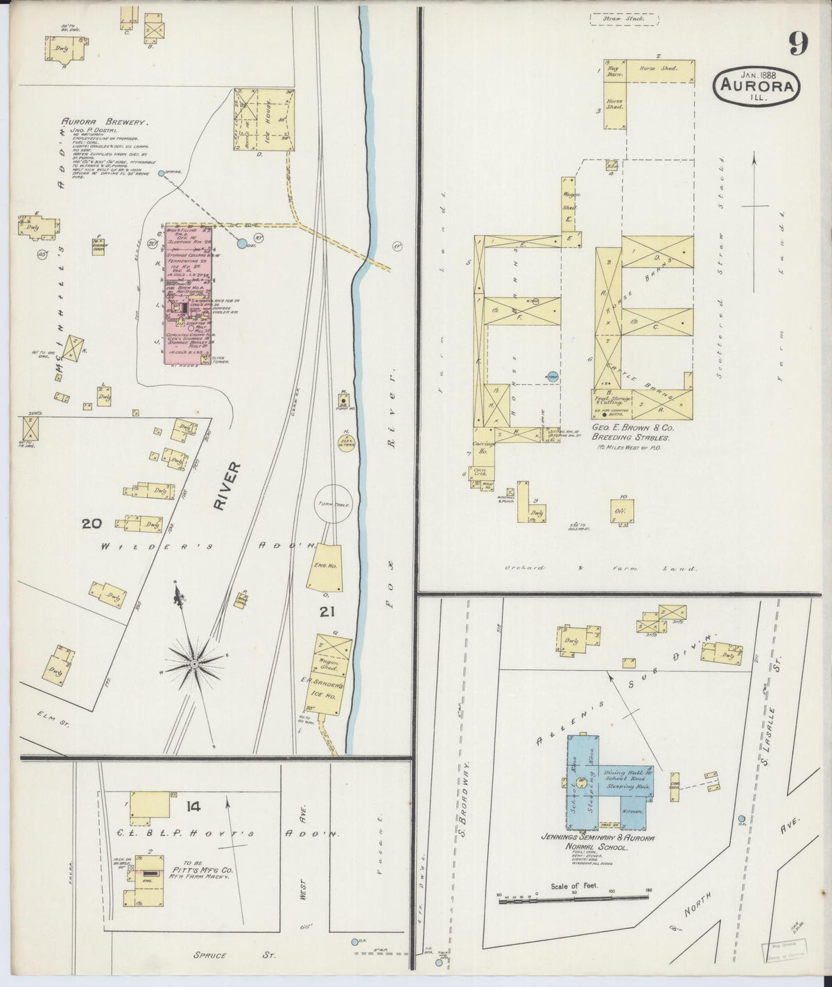 Sanborn Fire Insurance Map from Aurora, Kane County, Illinois (1888), Sheet #0009 - Complete Map Set gallery image, historic Sanborn map, vintage wall art, Illinois Illinois