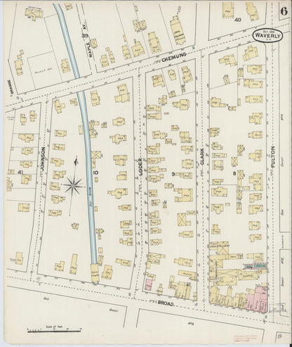 Sanborn Fire Insurance Map from Waverly, Tioga County, New York (1888), Sheet #0006 - Historic Sanborn Fire Insurance Map Print, vintage old map wall art, antique decor, genealogy gift, New York New York map