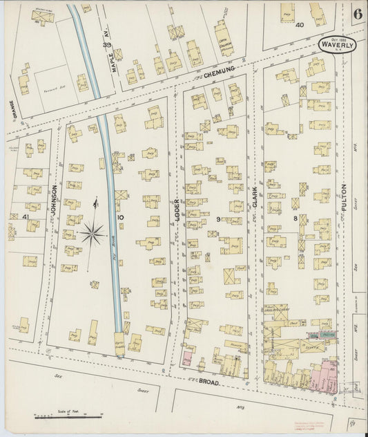 Sanborn Fire Insurance Map from Waverly, Tioga County, New York (1888), Sheet #0006 - Historic Sanborn Fire Insurance Map Print, vintage old map wall art, antique decor, genealogy gift, New York New York map
