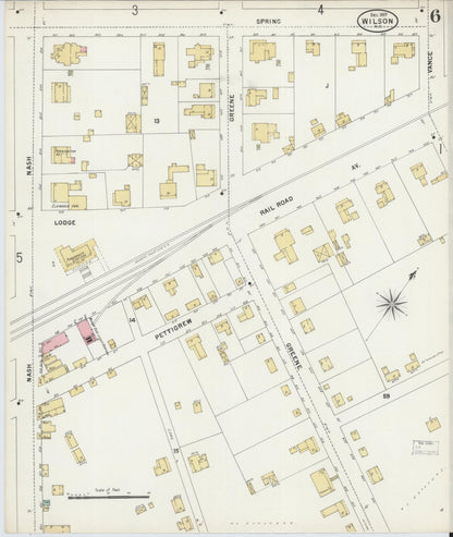 Sanborn Fire Insurance Map from Wilson, Wilson County, North Carolina (1897), Sheet #0006 - Historic Sanborn Fire Insurance Map Print, vintage old map wall art, antique decor, genealogy gift, North Carolina North Carolina map