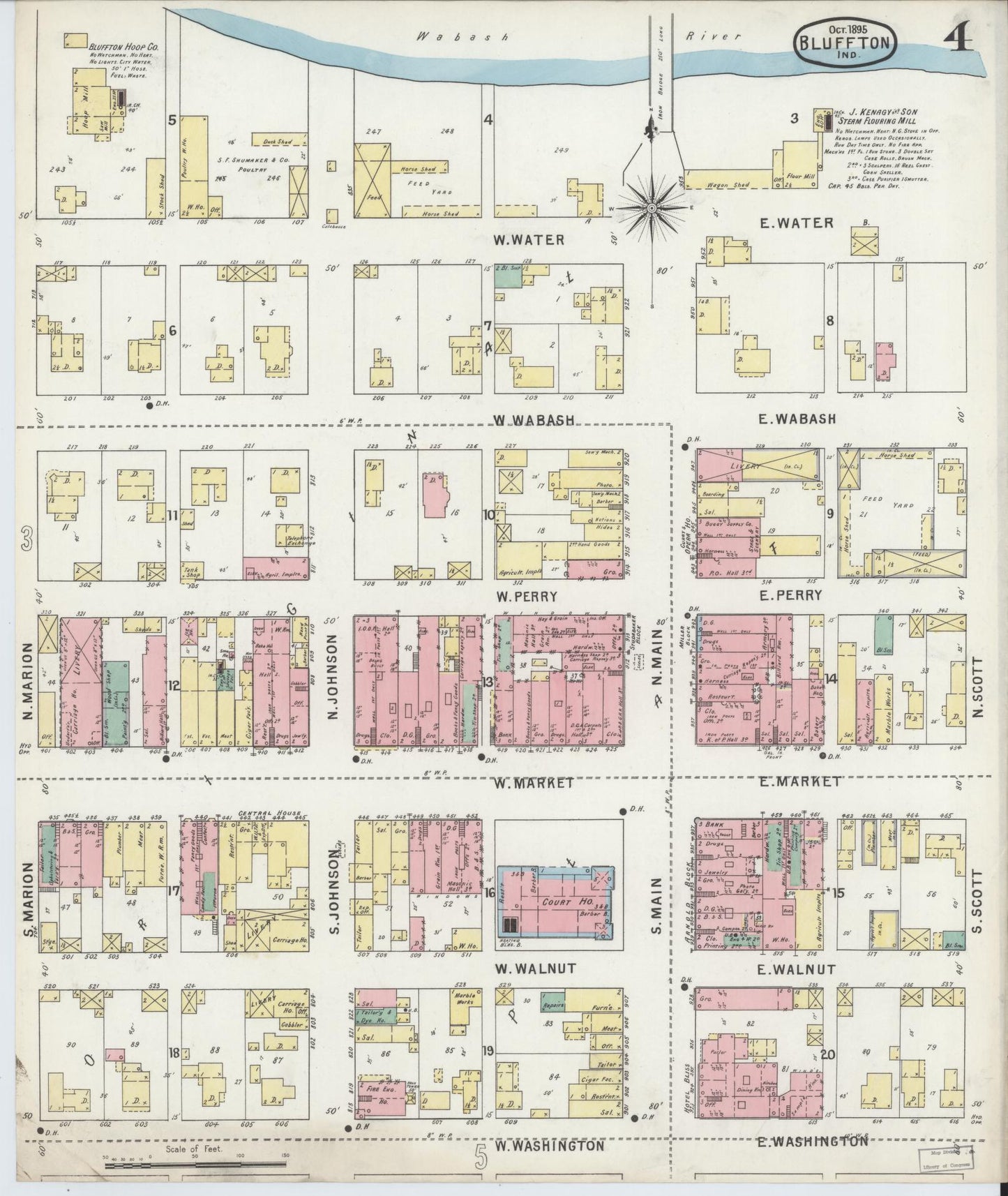 Sanborn Fire Insurance Map from Bluffton, Wells County, Indiana (1895), Sheet #0004 - Historic Sanborn Fire Insurance Map Print, vintage old map wall art, antique decor, genealogy gift, Indiana Indiana map