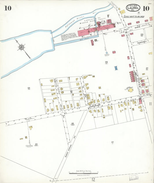 Sanborn Fire Insurance Map from Laurel, Prince Georges County, Maryland (1923), Sheet #0010 - Historic Sanborn Fire Insurance Map Print, vintage old map wall art