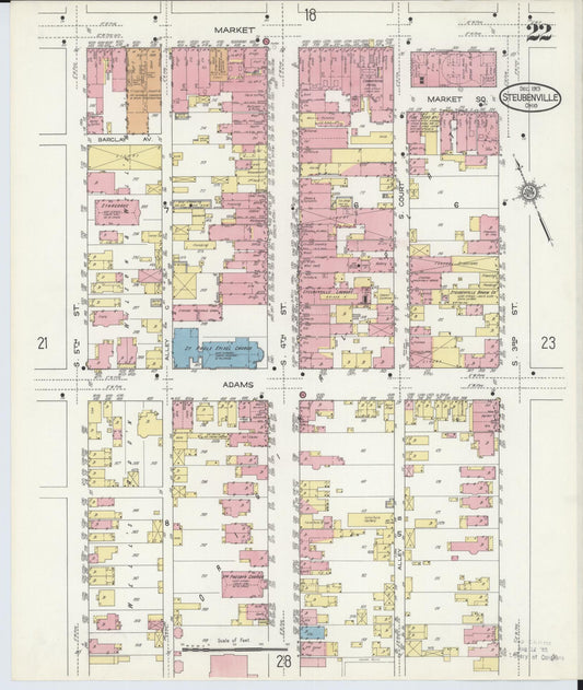 Sanborn Fire Insurance Map from Steubenville, Jefferson County, Ohio (1913), Sheet #0022 - Historic Sanborn Fire Insurance Map Print, vintage old map wall art, antique decor, genealogy gift, Ohio Ohio map