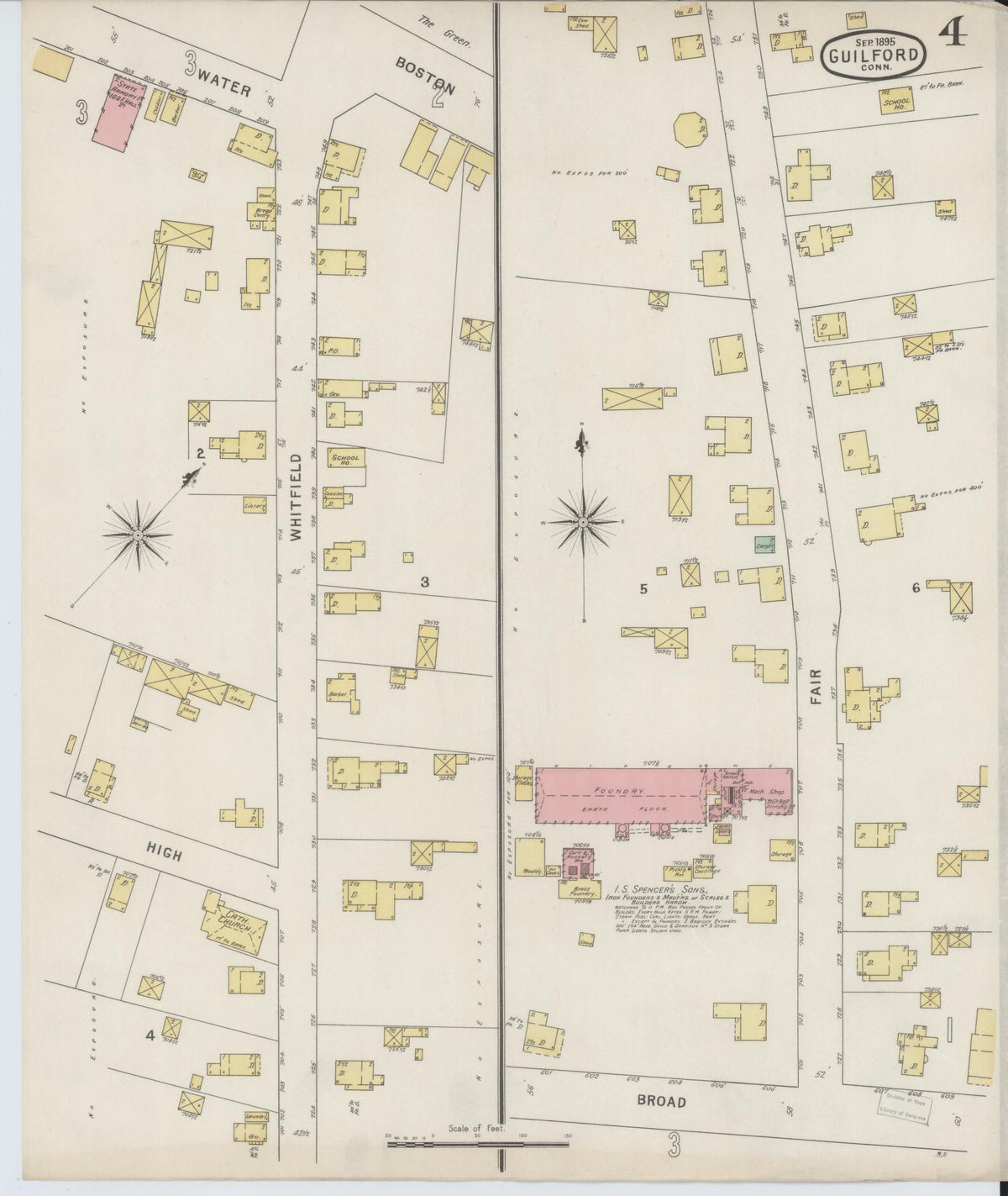 Sanborn Fire Insurance Map from Guilford, New Haven County, Connecticut (1895), Sheet #0004 - Historic Sanborn Fire Insurance Map Print, vintage old map wall art, antique decor, genealogy gift, Connecticut Connecticut map