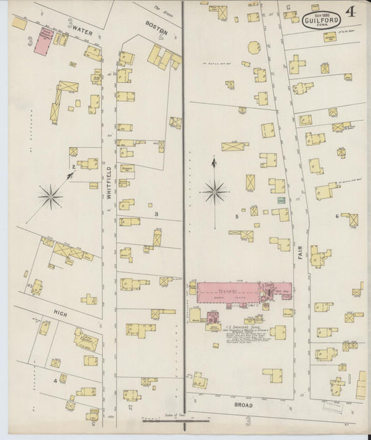 Sanborn Fire Insurance Map from Guilford, New Haven County, Connecticut (1895), Sheet #0004 - Historic Sanborn Fire Insurance Map Print, vintage old map wall art, antique decor, genealogy gift, Connecticut Connecticut map
