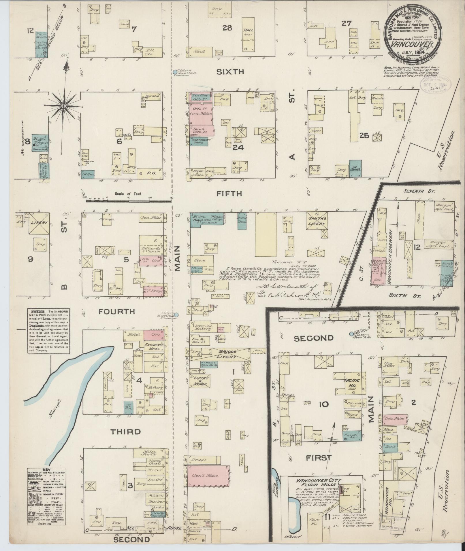 Sanborn Fire Insurance Map from Vancouver, Clark County, Washington (1884), Sheet #0001 - Historic Sanborn Fire Insurance Map Print, vintage old map wall art, antique decor, genealogy gift, Washington Washington map
