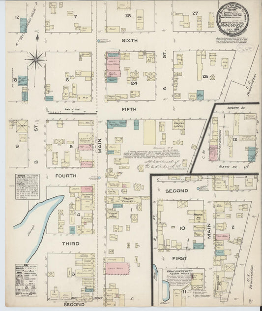 Sanborn Fire Insurance Map from Vancouver, Clark County, Washington (1884), Sheet #0001 - Historic Sanborn Fire Insurance Map Print, vintage old map wall art, antique decor, genealogy gift, Washington Washington map