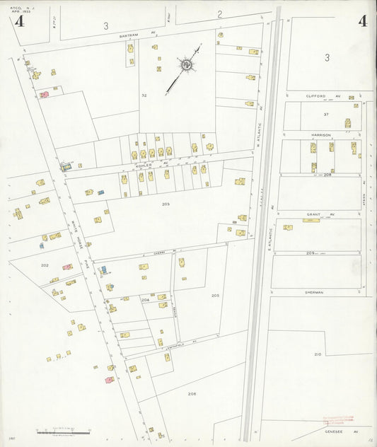 Sanborn Fire Insurance Map from Atco, Camden County, New Jersey (1933), Sheet #0004 - Historic Sanborn Fire Insurance Map Print, vintage old map wall art, antique decor, genealogy gift, New Jersey New Jersey map