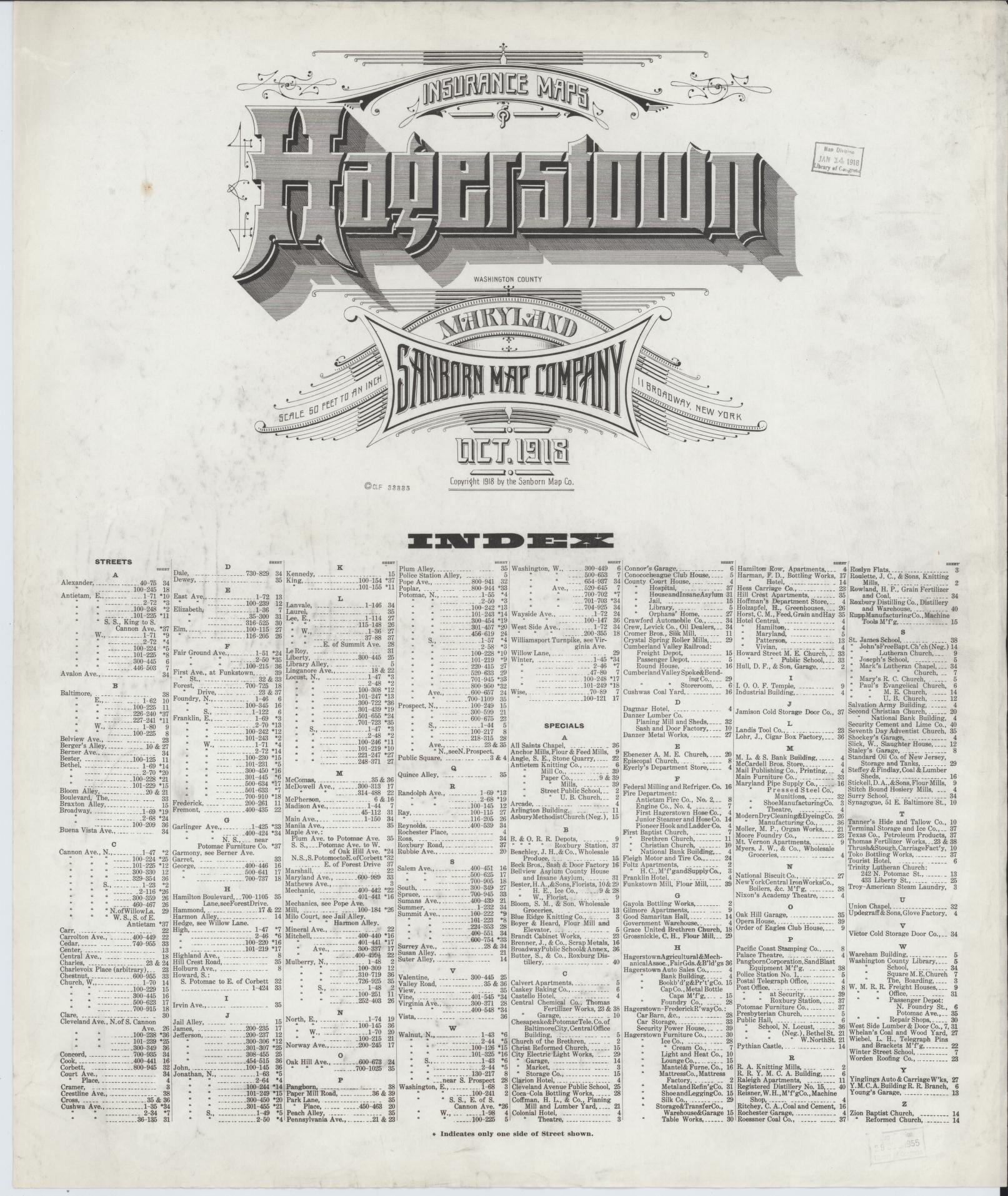 Complete Set - Washington, Maryland - 1918 - Sanborn Fire Insurance Map (All Sheets) - Complete Set of 5 Sanborn map sheets