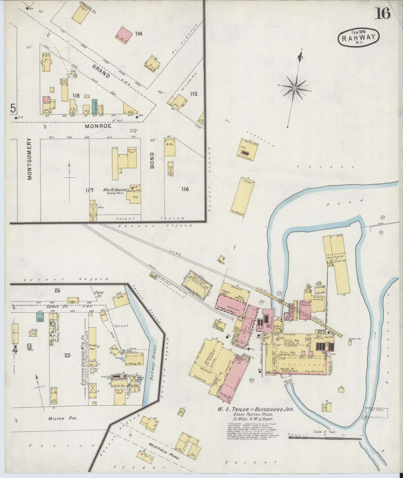 Sanborn Fire Insurance Map from Rahway, Union County, New Jersey (1896), Sheet #0016 - Historic Sanborn Fire Insurance Map Print, vintage old map wall art, antique decor, genealogy gift, New Jersey New Jersey map
