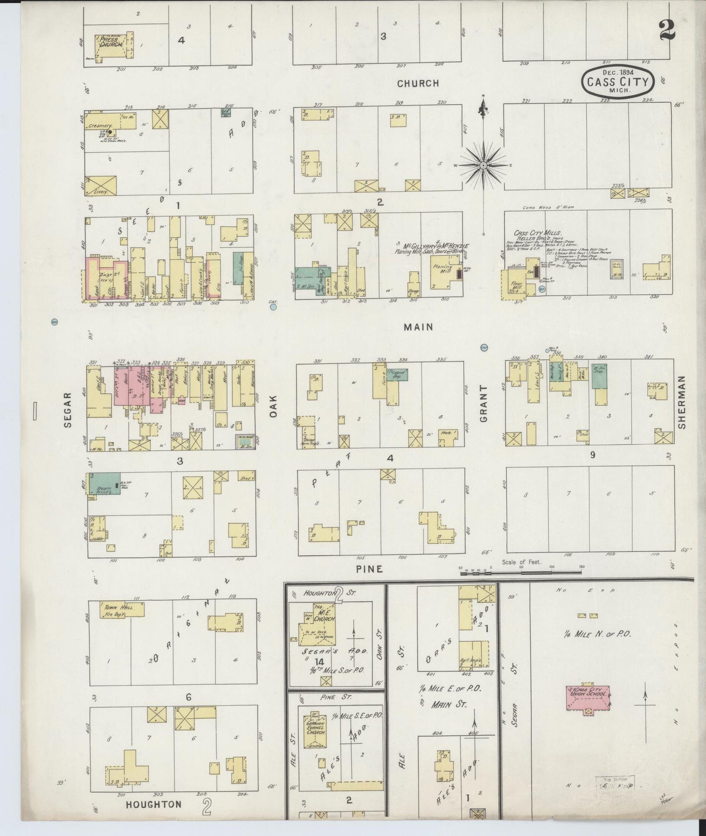 Sanborn Fire Insurance Map from Cass City, Tuscola County, Michigan (1894), Sheet #0002 - Complete Map Set gallery image, historic Sanborn map, vintage wall art, Michigan Michigan