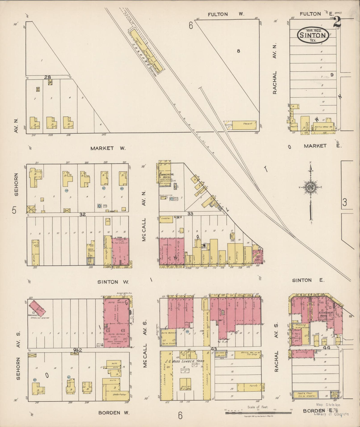 Sanborn Fire Insurance Map from Sinton, San Patricio County, Texas (1922), Sheet #0002 - Historic Sanborn Fire Insurance Map Print, vintage old map wall art, antique decor, genealogy gift, Texas Texas map