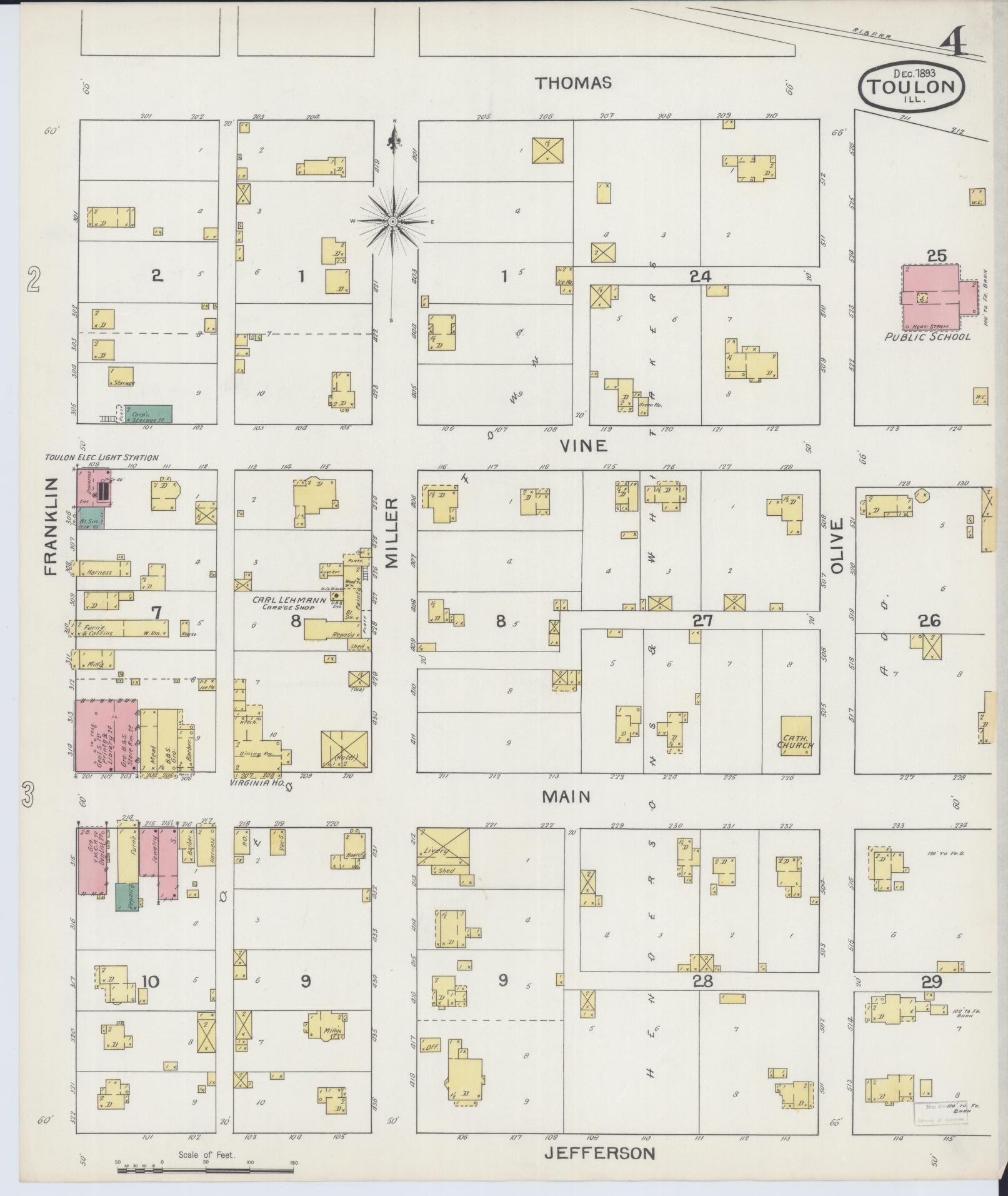 Sanborn Fire Insurance Map from Toulon, Stark County, Illinois (1893), Sheet #0004 - Complete Map Set gallery image, historic Sanborn map, vintage wall art, Illinois Illinois