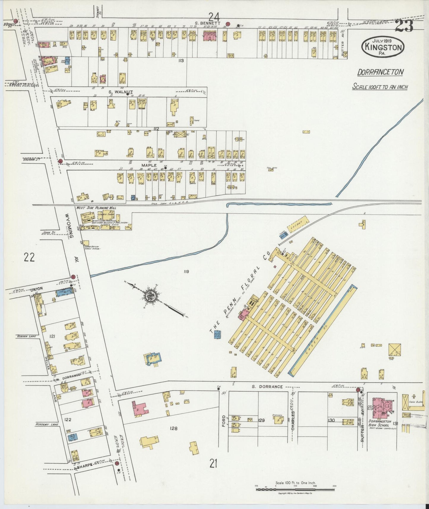 Sanborn Fire Insurance Map from Kingston, Luzerne County, Pennsylvania (1919), Sheet #0023 - Complete Map Set gallery image, historic Sanborn map, vintage wall art, Pennsylvania Pennsylvania