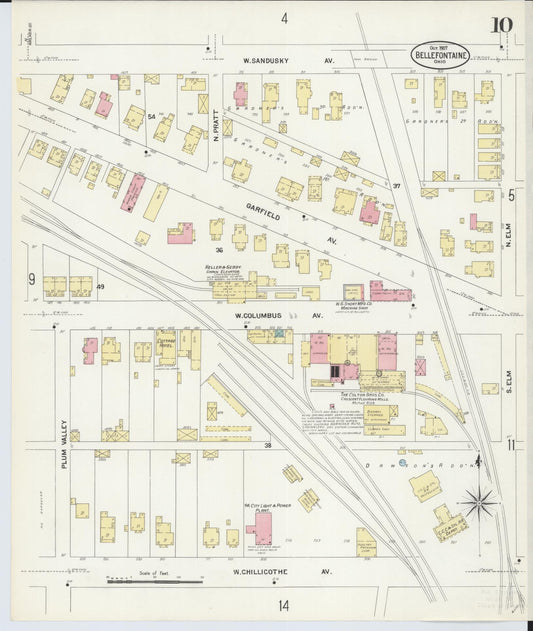 Sanborn Fire Insurance Map from Bellefontaine, Logan County, Ohio (1907), Sheet #0010 - Historic Sanborn Fire Insurance Map Print, vintage old map wall art, antique decor, genealogy gift, Ohio Ohio map