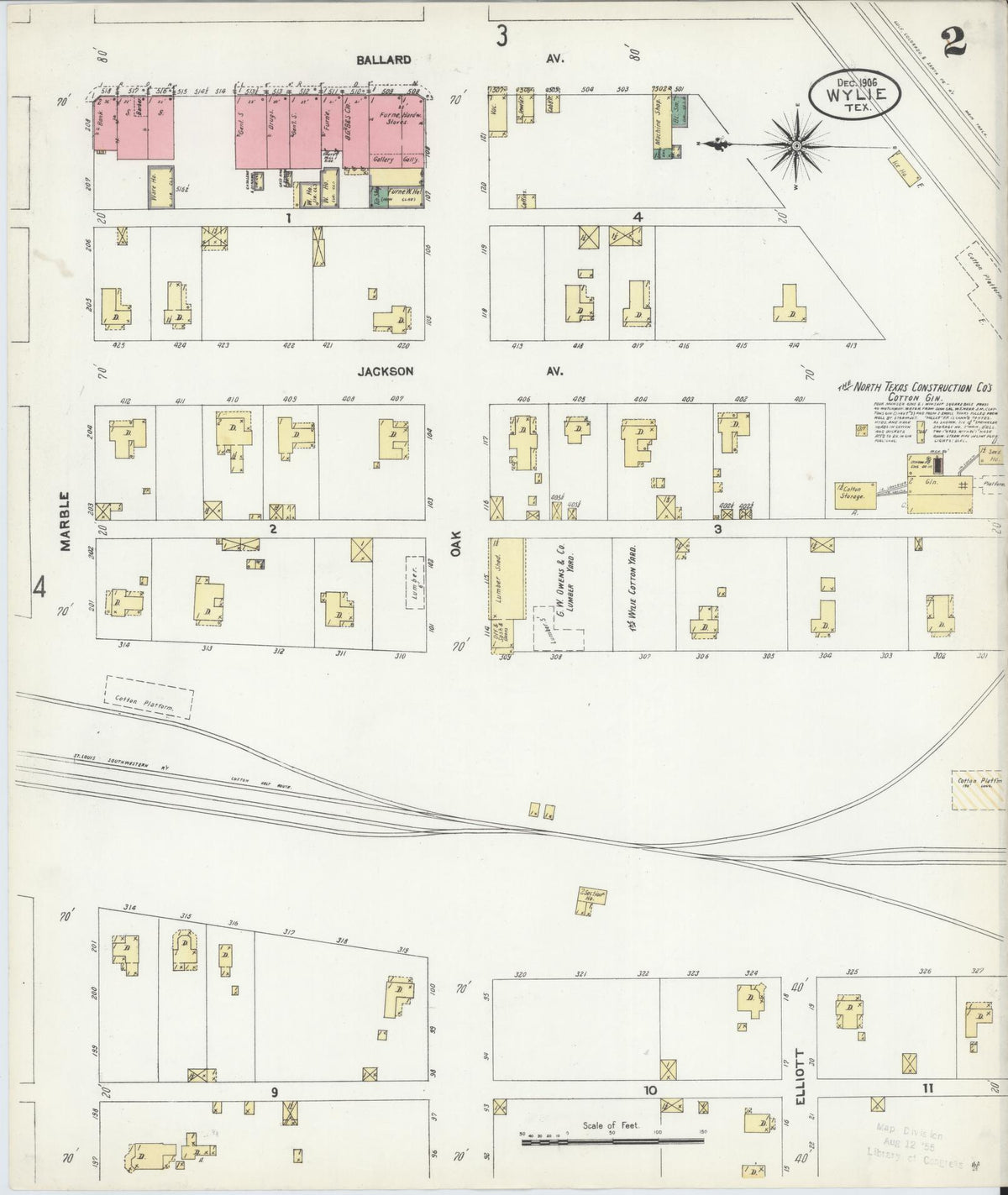 Sanborn Fire Insurance Map from Wylie, Collin County, Texas (1906), Sheet #0002 - Complete Map Set gallery image, historic Sanborn map, vintage wall art, Texas Texas