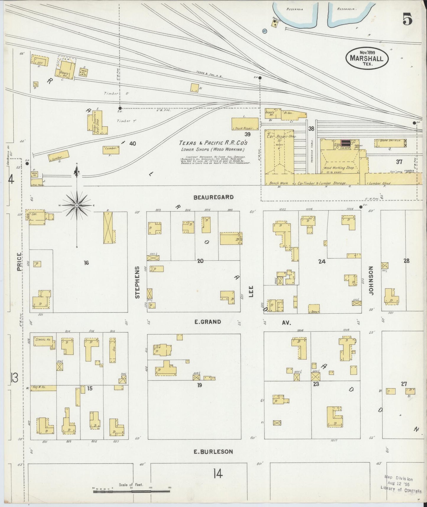 Sanborn Fire Insurance Map from Marshall, Harrison County, Texas (1899), Sheet #0005 - Complete Map Set gallery image, historic Sanborn map, vintage wall art, Texas Texas