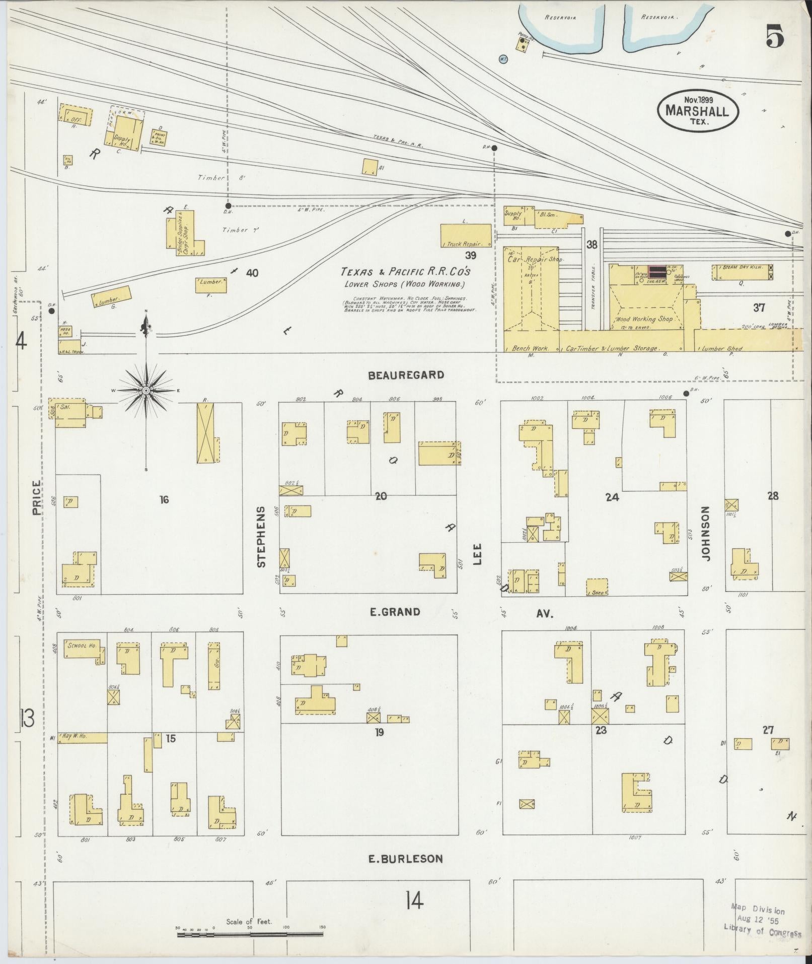 Sanborn Fire Insurance Map from Marshall, Harrison County, Texas (1899), Sheet #0005 - Complete Map Set gallery image, historic Sanborn map, vintage wall art, Texas Texas