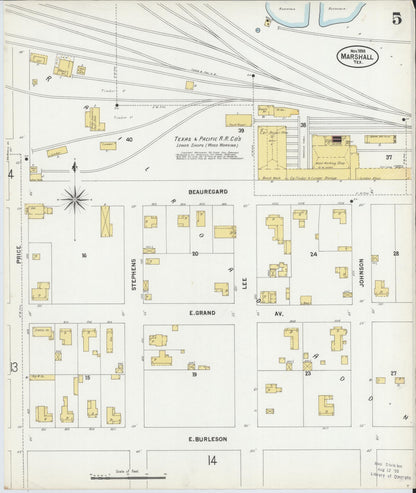 Sanborn Fire Insurance Map from Marshall, Harrison County, Texas (1899), Sheet #0005 - Complete Map Set gallery image, historic Sanborn map, vintage wall art, Texas Texas