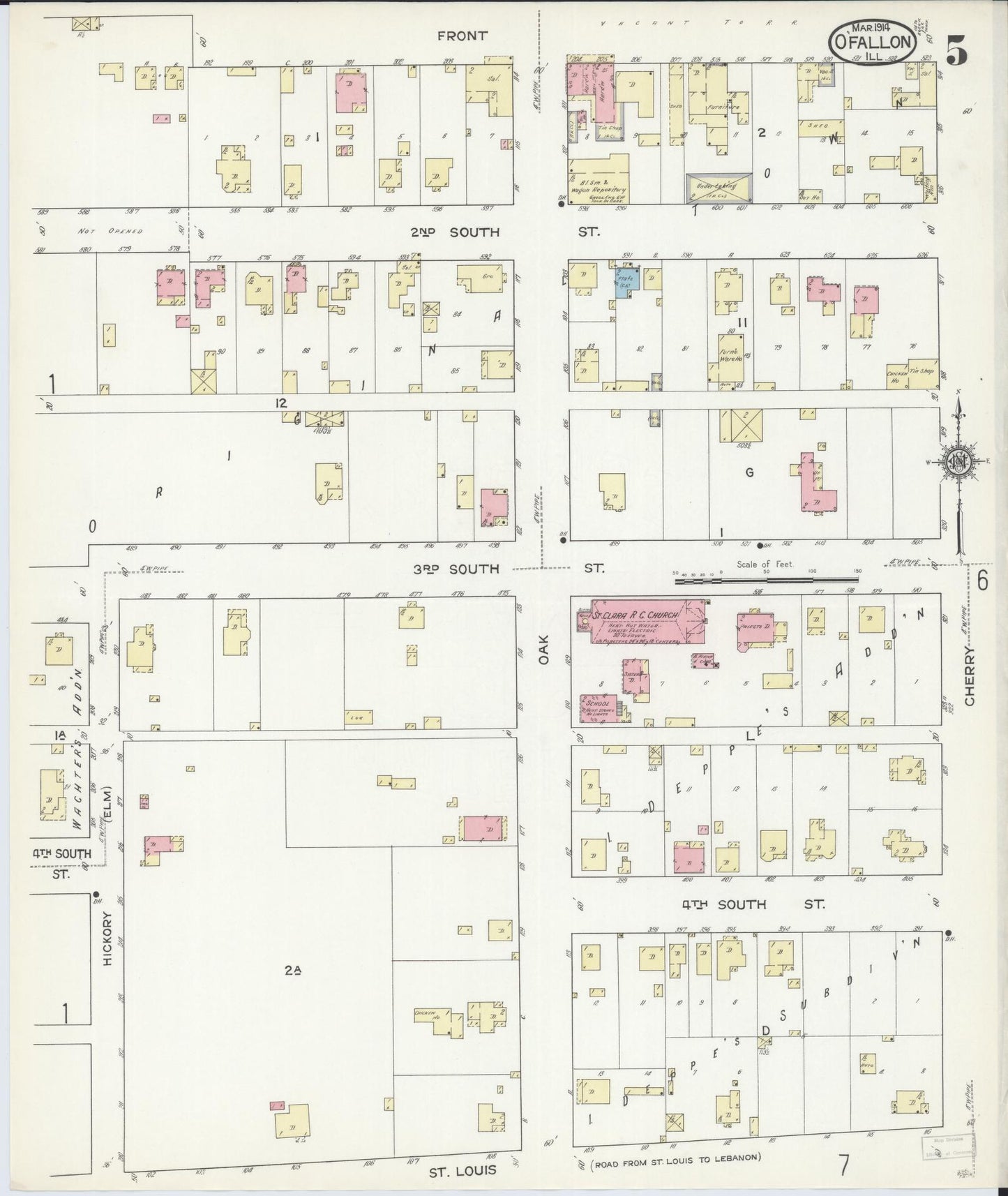 Sanborn Fire Insurance Map from O'Fallon, Saint Clair County, Illinois (1914), Sheet #0005 - Complete Map Set gallery image, historic Sanborn map, vintage wall art, Illinois Illinois