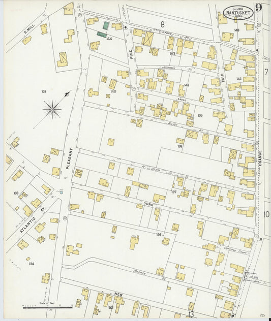 Sanborn Fire Insurance Map from Nantucket, Nantucket County, Massachusetts (1898), Sheet #0009 - Historic Sanborn Fire Insurance Map Print, vintage old map wall art, antique decor, genealogy gift, Massachusetts Massachusetts map