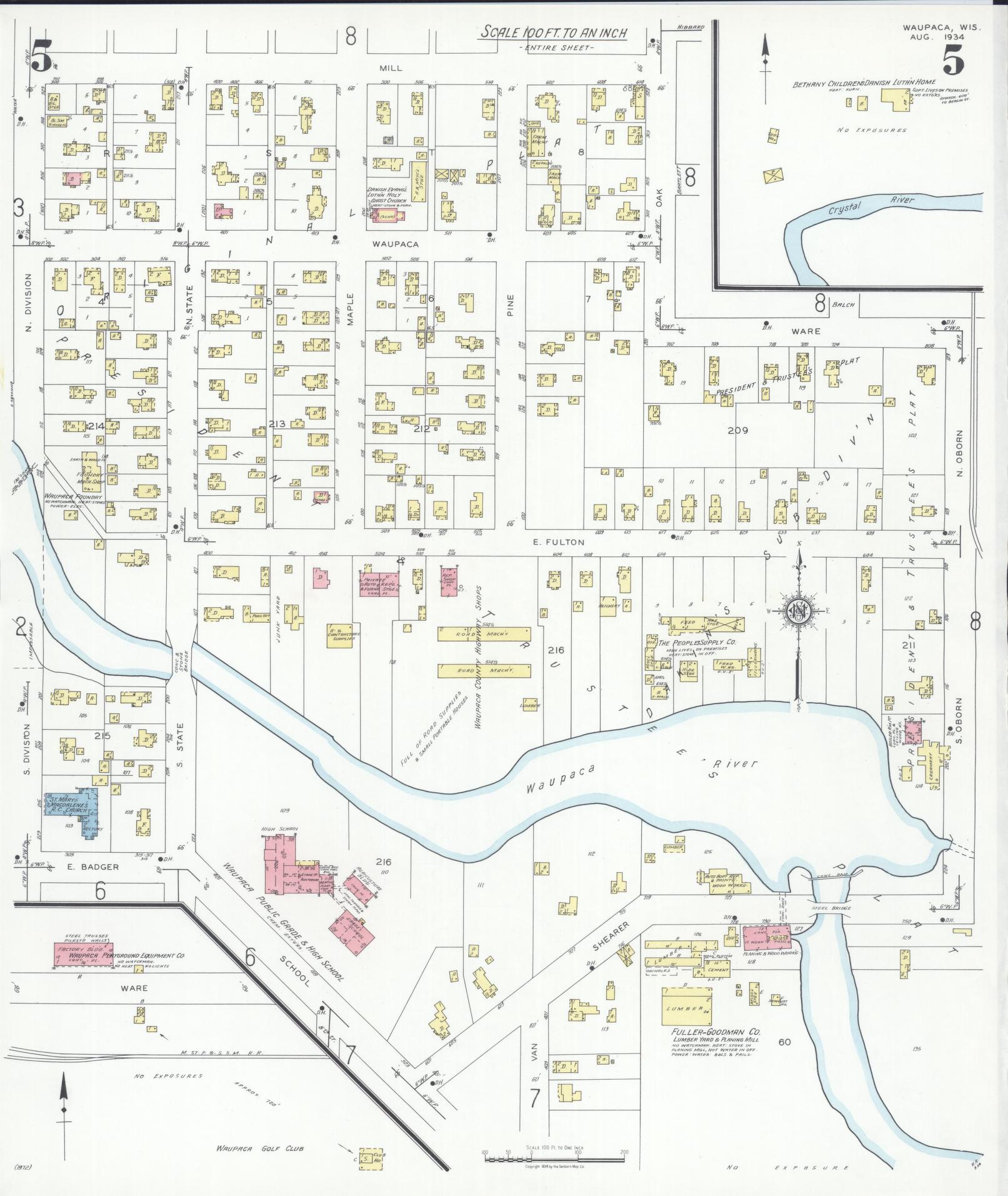 Sanborn Fire Insurance Map from Waupaca, Waupaca County, Wisconsin (1934), Sheet #0005 - Complete Map Set gallery image, historic Sanborn map, vintage wall art, Wisconsin Wisconsin