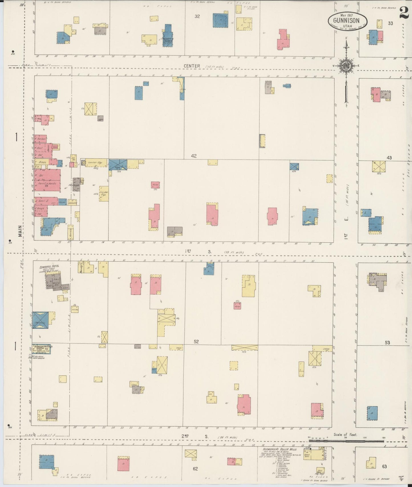 Sanborn Fire Insurance Map from Gunnison, Sanpette County, Utah (1917), Sheet #0002 - Complete Map Set gallery image, historic Sanborn map, vintage wall art, Utah Utah