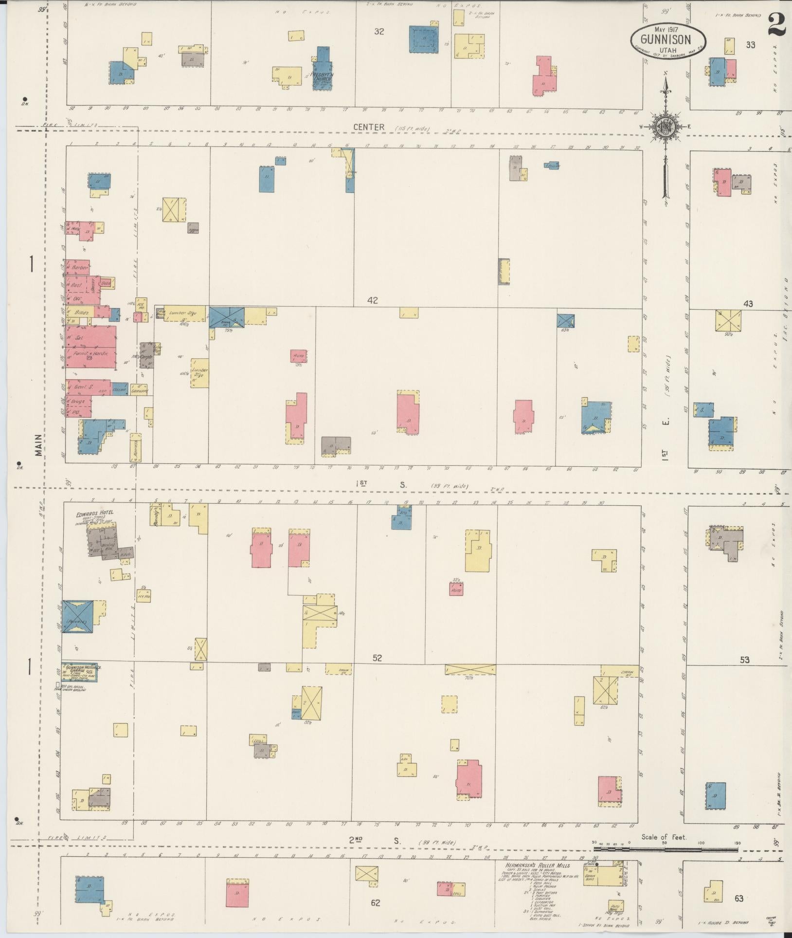 Sanborn Fire Insurance Map from Gunnison, Sanpette County, Utah (1917), Sheet #0002 - Complete Map Set gallery image, historic Sanborn map, vintage wall art, Utah Utah