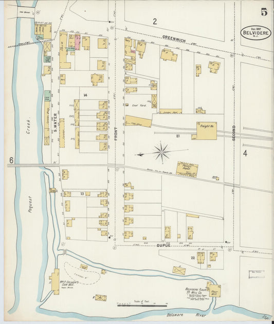 Sanborn Fire Insurance Map from Belvidere, Warren County, New Jersey (1897), Sheet #0005 - Historic Sanborn Fire Insurance Map Print, vintage old map wall art, antique decor, genealogy gift, New Jersey New Jersey map