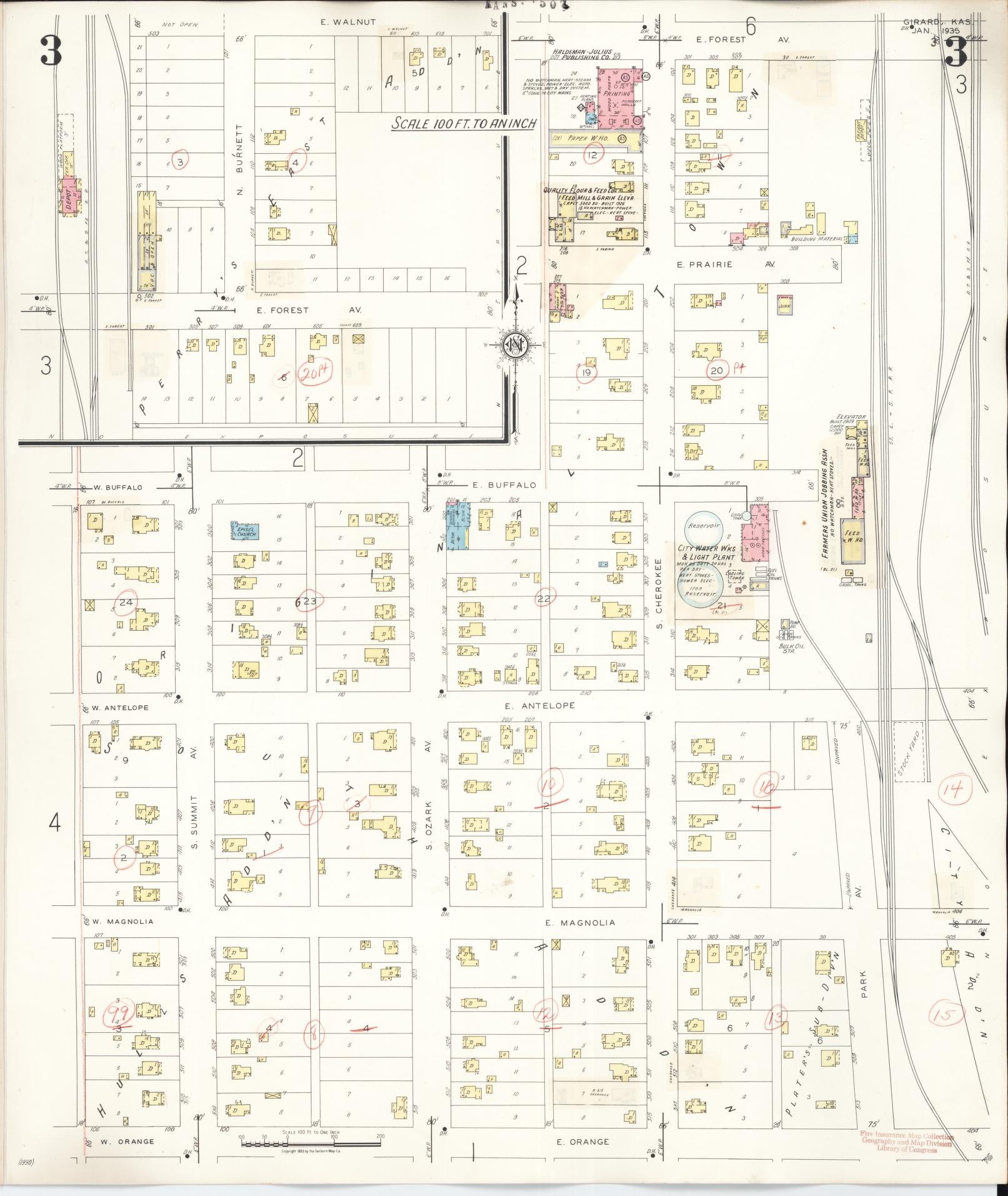 Sanborn Fire Insurance Map from Girard, Crawford County, Kansas (1943), Sheet #0003 - Historic Sanborn Fire Insurance Map Print, vintage old map wall art, antique decor, genealogy gift, Kansas Kansas map