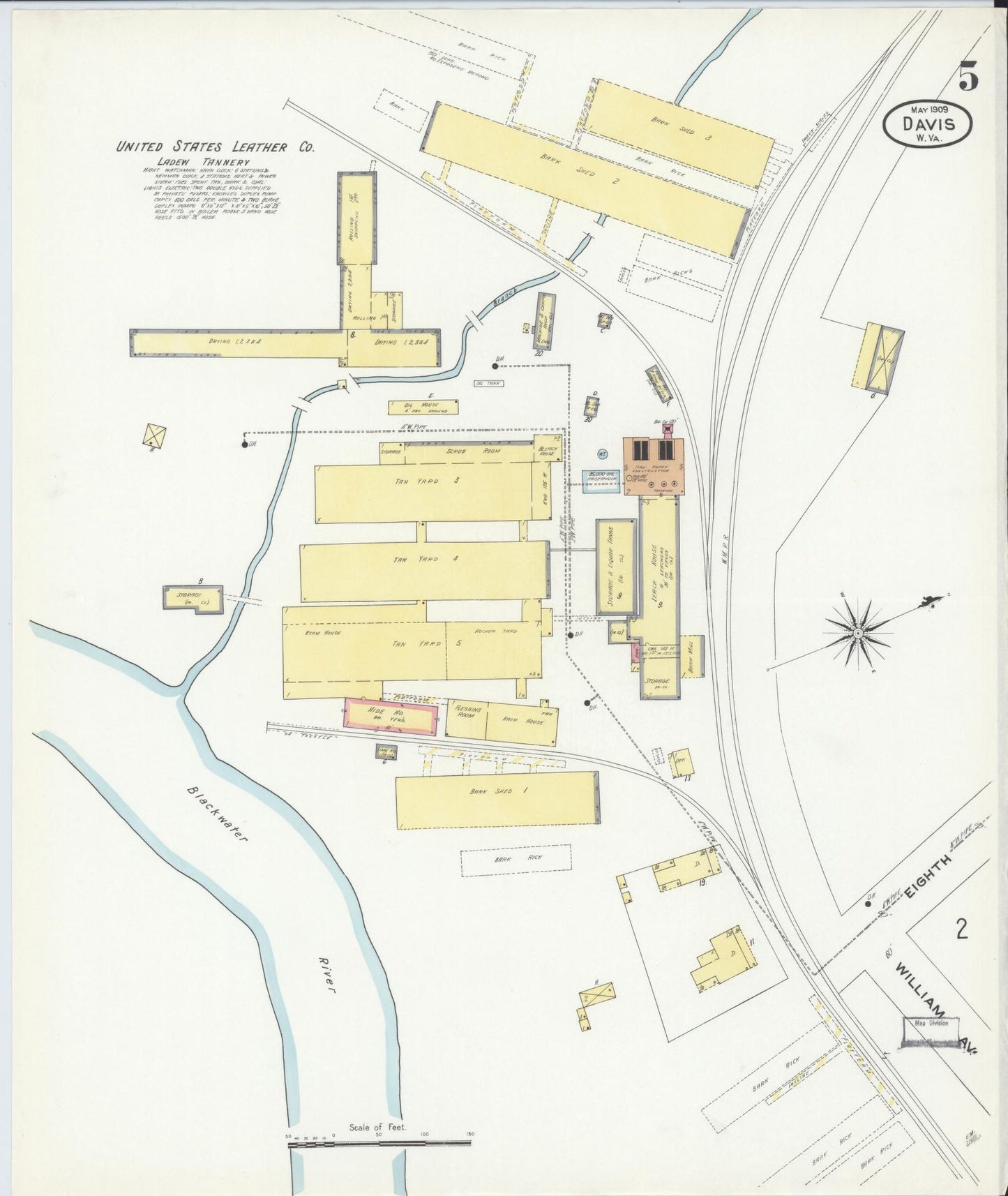 Sanborn Fire Insurance Map from Davis, Tucker County, West Virginia (1909), Sheet #0005 - Historic Sanborn Fire Insurance Map Print, vintage old map wall art, antique decor, genealogy gift, West Virginia West Virginia map