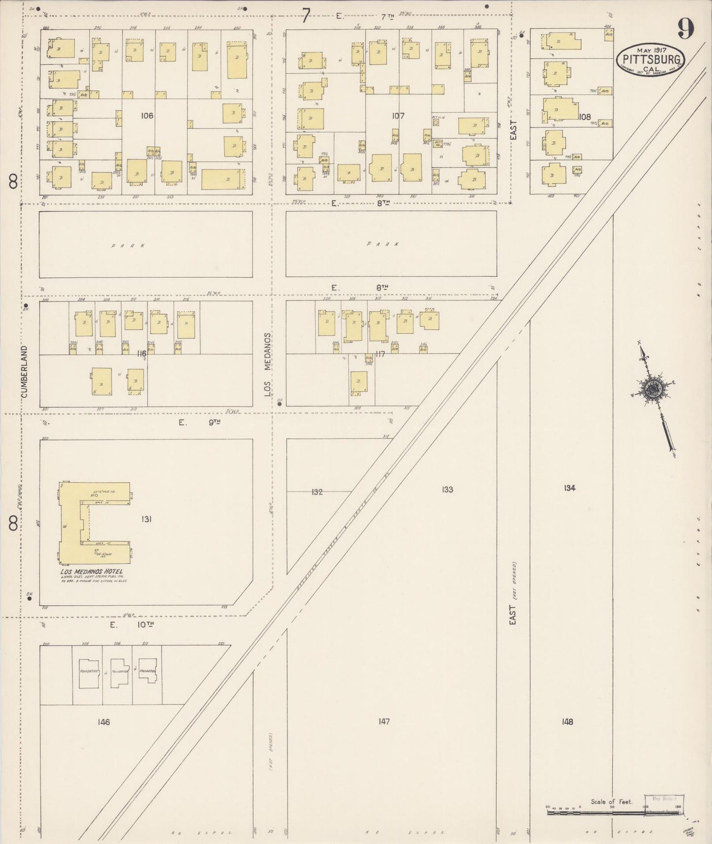 Sanborn Fire Insurance Map from Pittsburg, Contra Costa County, California (1917), Sheet #0009 - Complete Map Set gallery image, historic Sanborn map, vintage wall art, California California