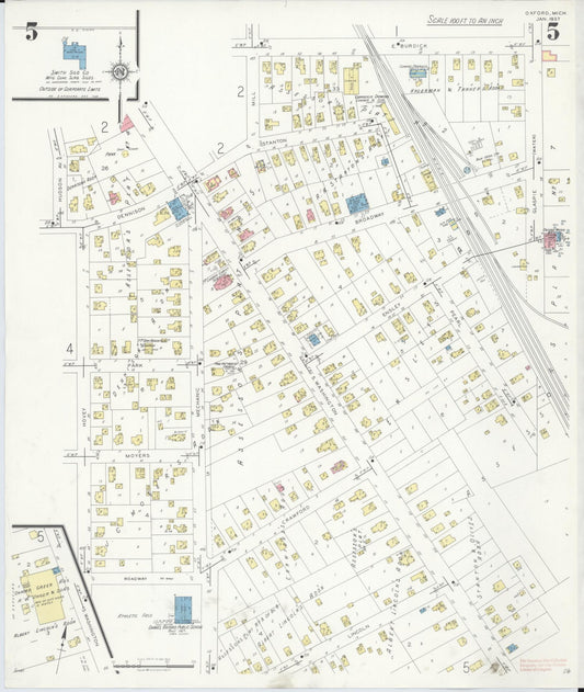 Sanborn Fire Insurance Map from Oxford, Oakland County, Michigan (1937), Sheet #0005 - Historic Sanborn Fire Insurance Map Print, vintage old map wall art, antique decor, genealogy gift, Michigan Michigan map