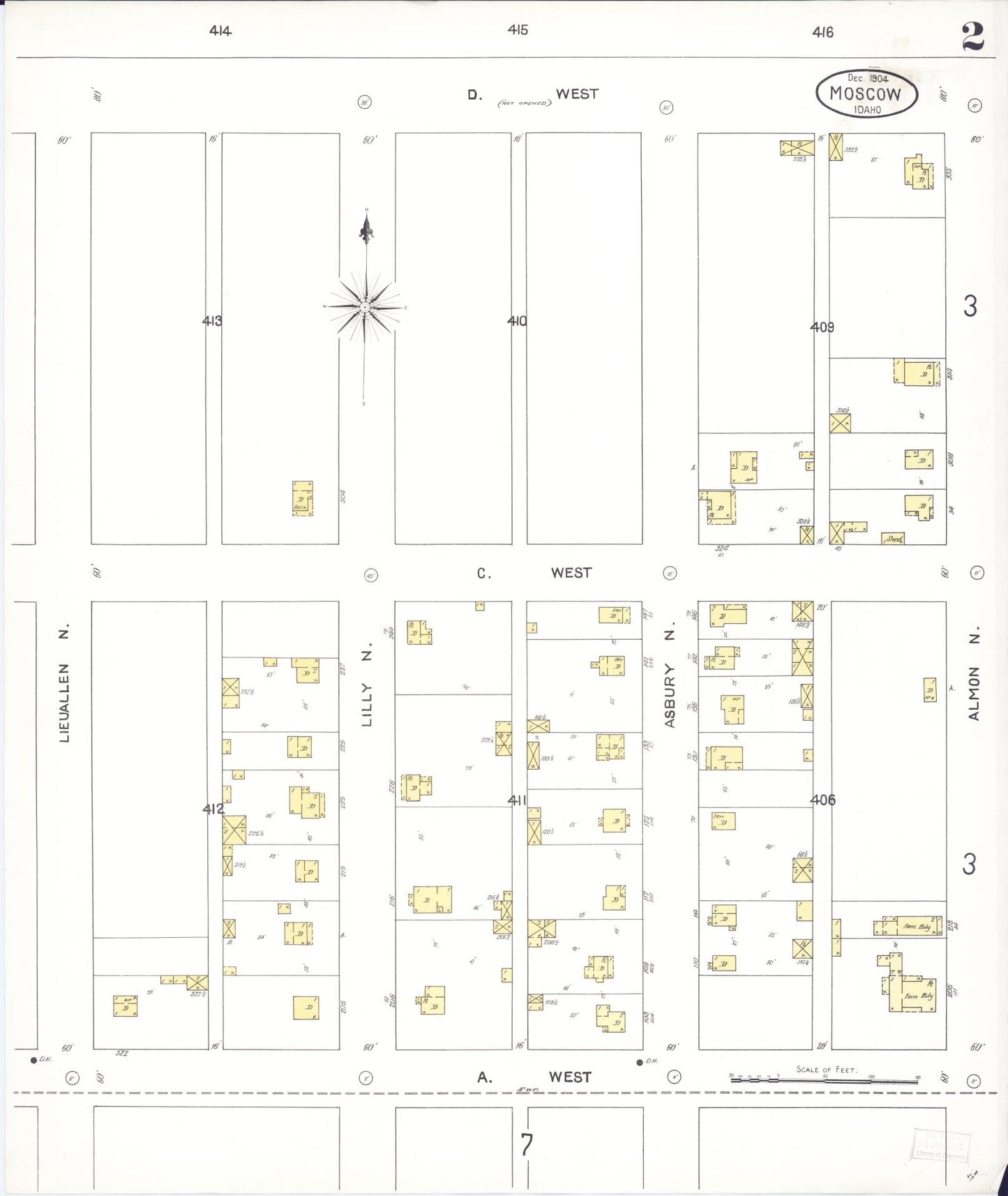 Sanborn Fire Insurance Map from Moscow, Latah County, Idaho (1904), Sheet #0002 - Complete Map Set gallery image, historic Sanborn map, vintage wall art, Idaho Idaho