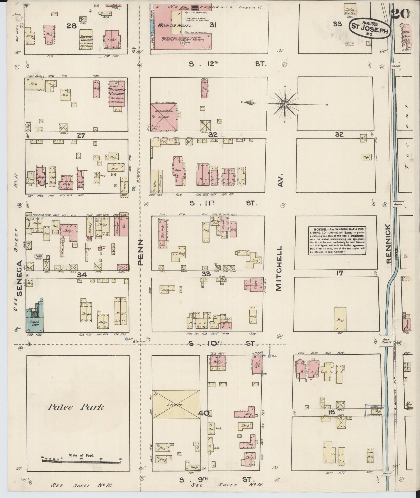 Sanborn Fire Insurance Map from Saint Joseph, Buchanan County, Missouri (1883), Sheet #0020 - Complete Map Set gallery image, historic Sanborn map, vintage wall art, Missouri Missouri