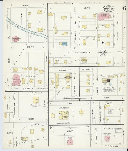 Sanborn Fire Insurance Map from Madison, Lake County, South Dakota (1908), Sheet #0006 - Complete Map Set gallery image, historic Sanborn map, vintage wall art, South Dakota South Dakota