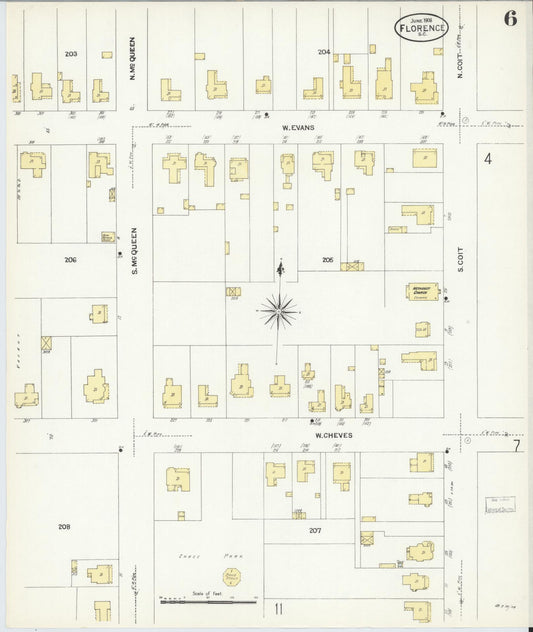 Sanborn Fire Insurance Map from Florence, Florence County, South Carolina (1908), Sheet #0006 - Historic Sanborn Fire Insurance Map Print, vintage old map wall art, antique decor, genealogy gift, South Carolina South Carolina map
