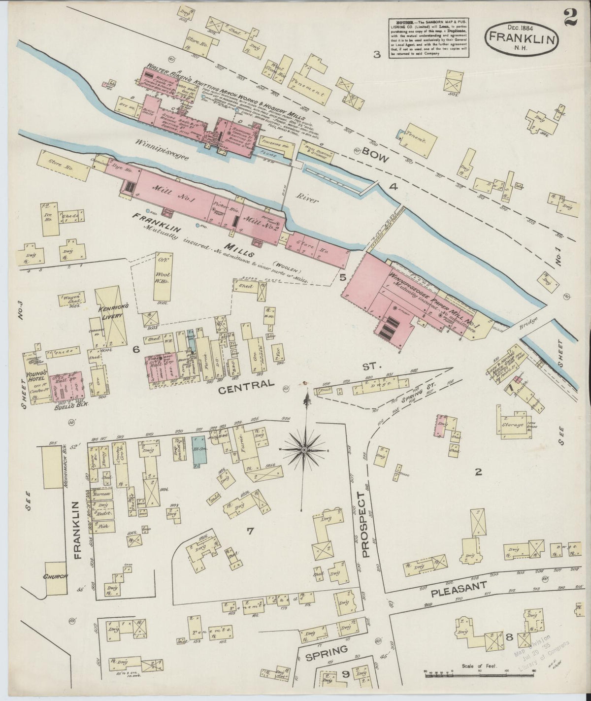 Sanborn Fire Insurance Map from Franklin, Merrimack County, New Hampshire (1884), Sheet #0002 - Historic Sanborn Fire Insurance Map Print, vintage old map wall art, antique decor, genealogy gift, New Hampshire New Hampshire map