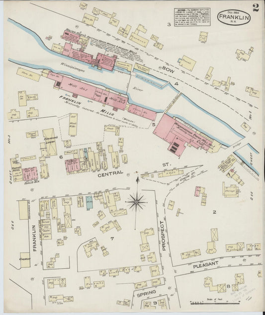 Sanborn Fire Insurance Map from Franklin, Merrimack County, New Hampshire (1884), Sheet #0002 - Historic Sanborn Fire Insurance Map Print, vintage old map wall art, antique decor, genealogy gift, New Hampshire New Hampshire map