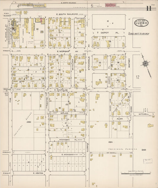 Sanborn Fire Insurance Map from Cuero, De Witt County, Texas (1922), Sheet #0011 - Historic Sanborn Fire Insurance Map Print, vintage old map wall art, antique decor, genealogy gift, Texas Texas map