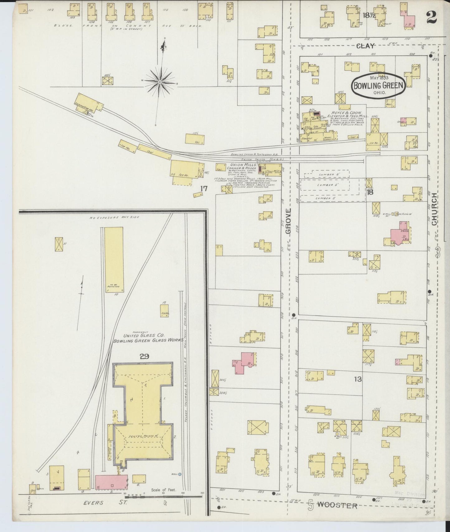 Sanborn Fire Insurance Map from Bowling Green, Wood County, Ohio (1893), Sheet #0002 - Historic Sanborn Fire Insurance Map Print, vintage old map wall art, antique decor, genealogy gift, Ohio Ohio map