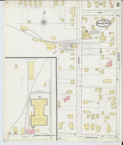Sanborn Fire Insurance Map from Bowling Green, Wood County, Ohio (1893), Sheet #0002 - Historic Sanborn Fire Insurance Map Print, vintage old map wall art, antique decor, genealogy gift, Ohio Ohio map