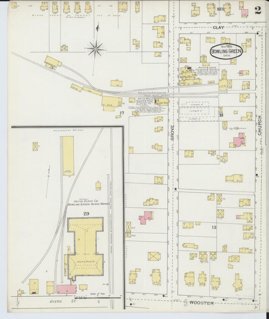 Sanborn Fire Insurance Map from Bowling Green, Wood County, Ohio (1893), Sheet #0002 - Historic Sanborn Fire Insurance Map Print, vintage old map wall art, antique decor, genealogy gift, Ohio Ohio map