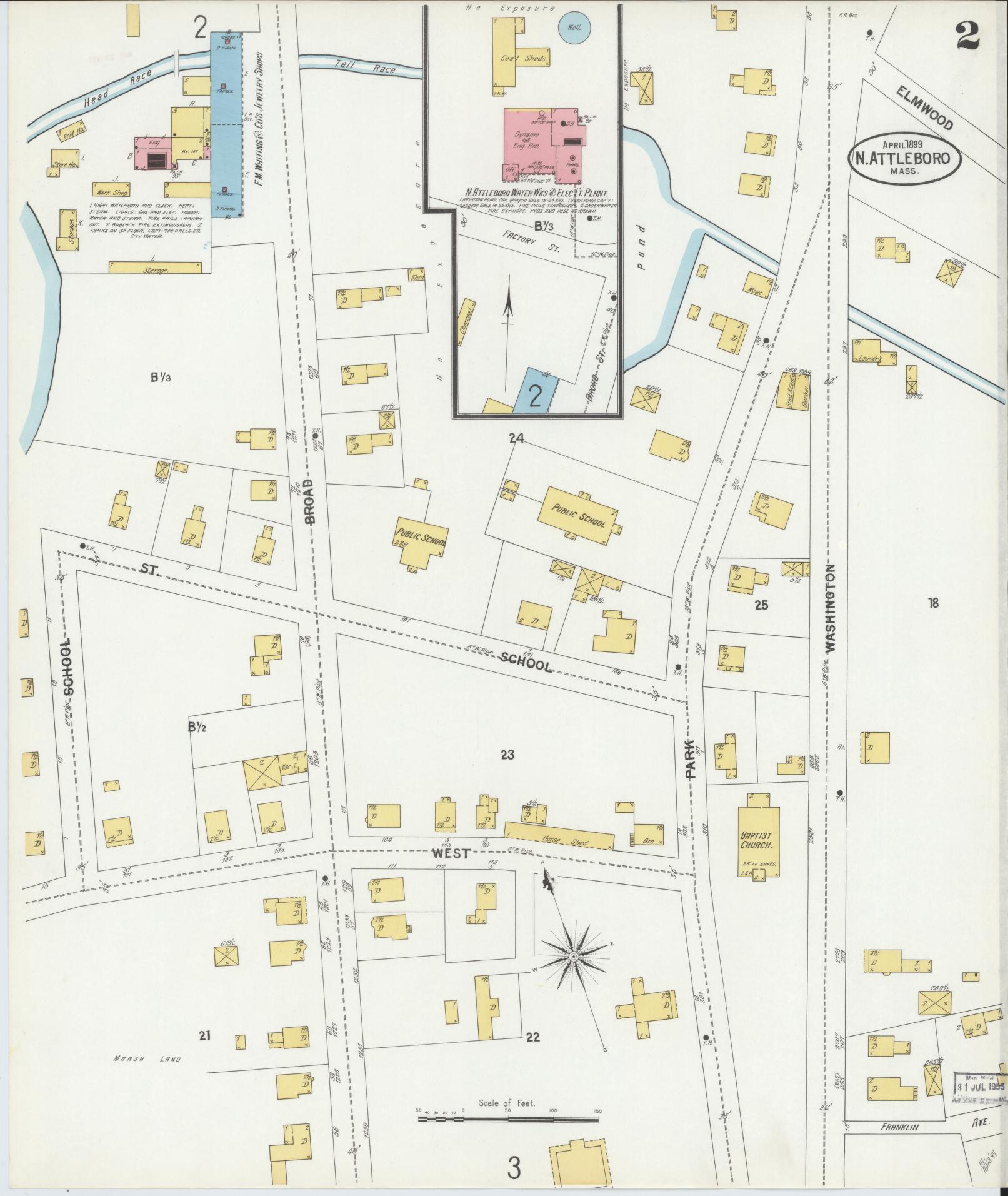 Sanborn Fire Insurance Map from North Attleborough, Bristol County, Massachusetts (1899), Sheet #0002 - Historic Sanborn Fire Insurance Map Print, vintage old map wall art, antique decor, genealogy gift, Massachusetts Massachusetts map
