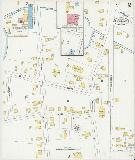Sanborn Fire Insurance Map from North Attleborough, Bristol County, Massachusetts (1899), Sheet #0002 - Historic Sanborn Fire Insurance Map Print, vintage old map wall art, antique decor, genealogy gift, Massachusetts Massachusetts map