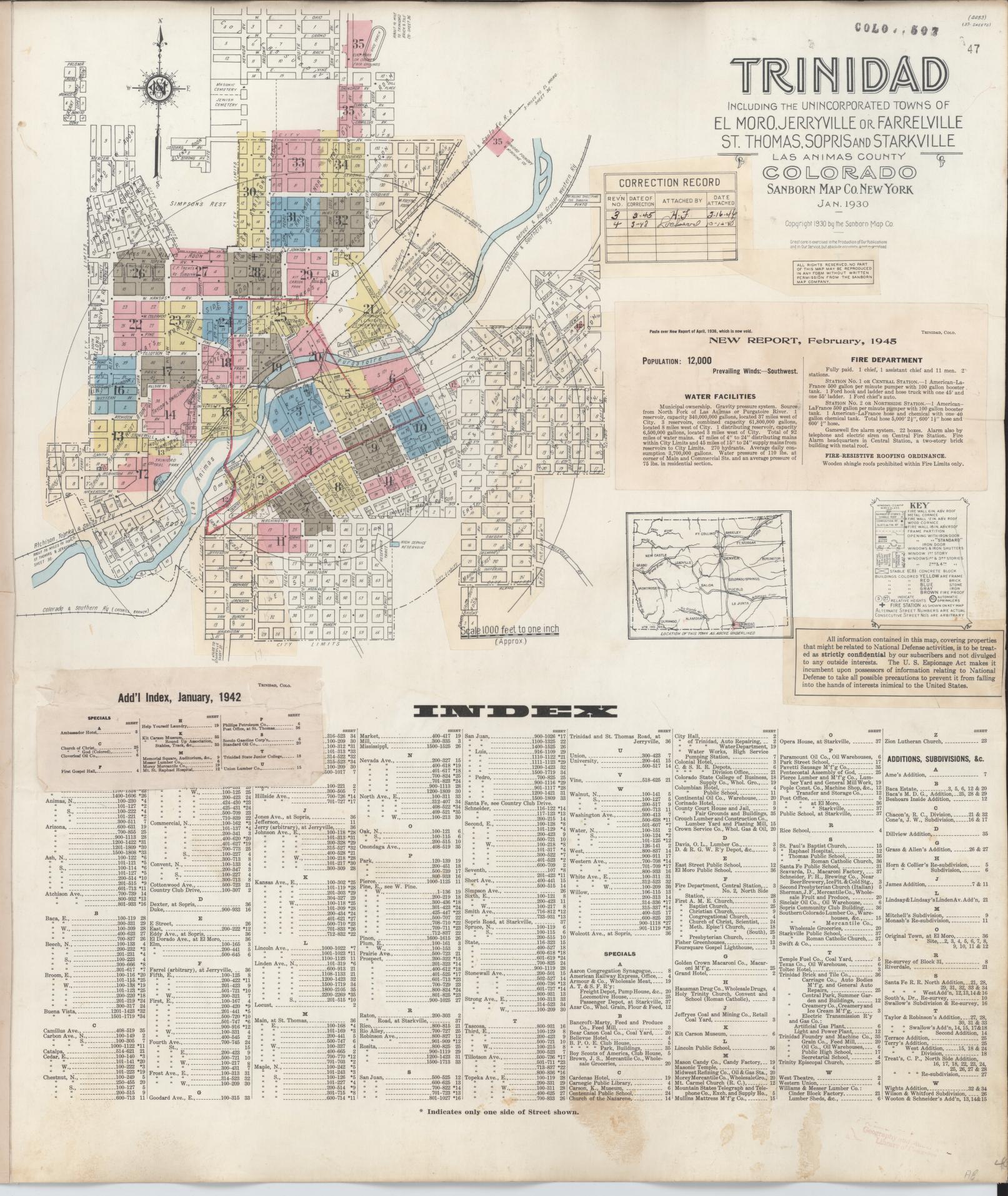 Sanborn Fire Insurance Map from Trinidad, Las Animas County, Colorado (1948), Sheet #0001 - Complete Map Set gallery image, historic Sanborn map, vintage wall art, Colorado Colorado