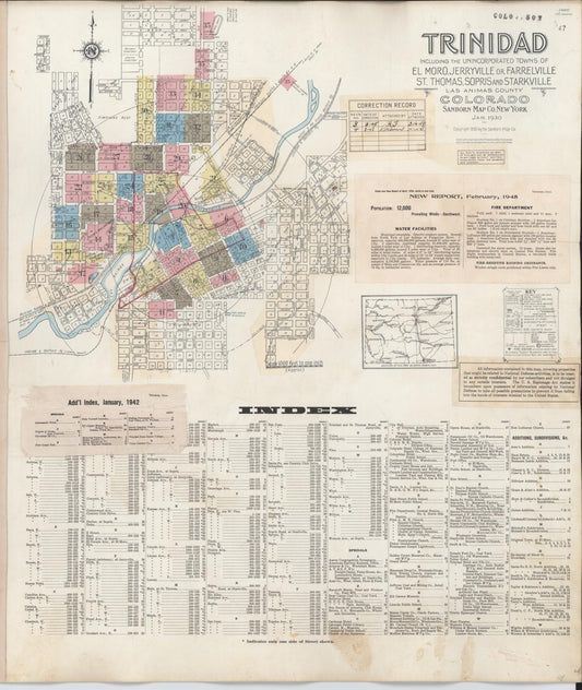 Sanborn Fire Insurance Map from Trinidad, Las Animas County, Colorado (1948), Sheet #0001 - Complete Map Set gallery image, historic Sanborn map, vintage wall art, Colorado Colorado