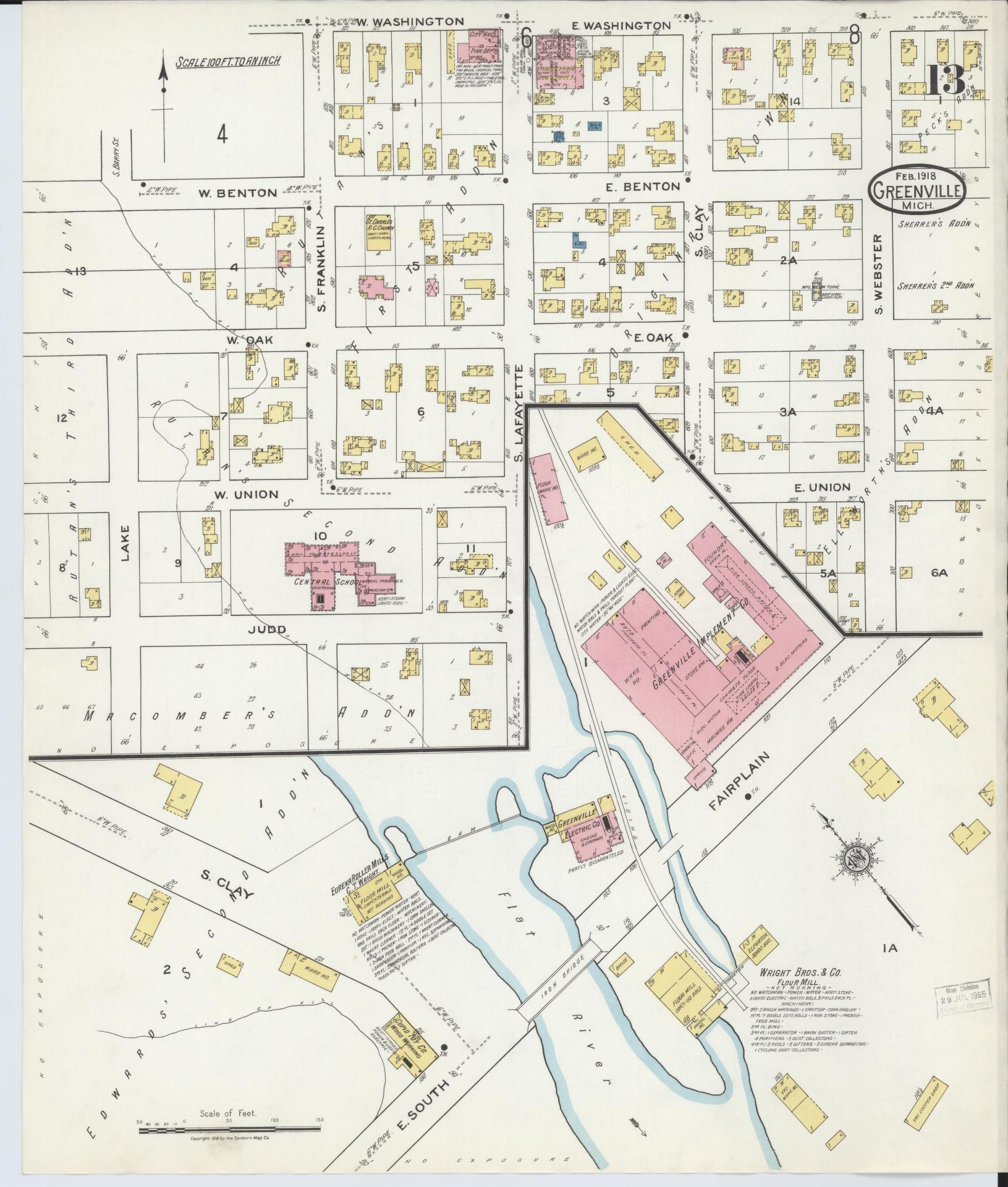 Sanborn Fire Insurance Map from Greenville, Montcalm County, Michigan (1918), Sheet #0013 - Complete Map Set gallery image, historic Sanborn map, vintage wall art, Michigan Michigan