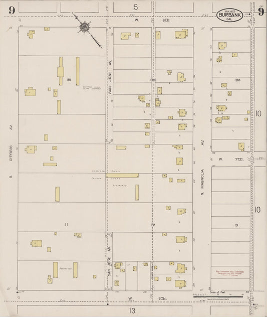 Sanborn Fire Insurance Map from Burbank, Los Angeles County, California (1923), Sheet #0009 - Historic Sanborn Fire Insurance Map Print, vintage old map wall art, antique decor, genealogy gift, California California map